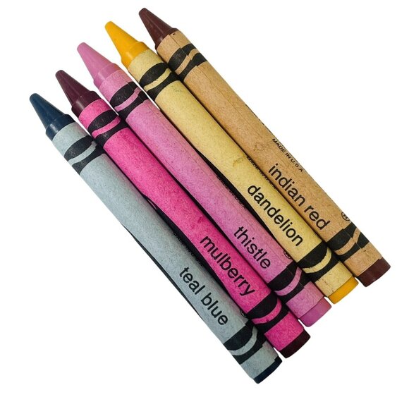 Crayola Crayon Retired Vintage 5 Loose NEW Indian Red Dandelion Thistle Teal Mul - Picture 1 of 7